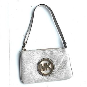 Michael Kors Cream Pebbled Leather and Gold Wristlet